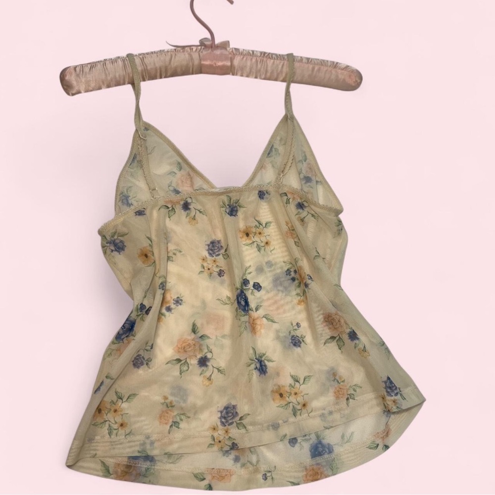 Floral Sheer Camisole Top with Adjustable Straps - Picture 4 of 5
